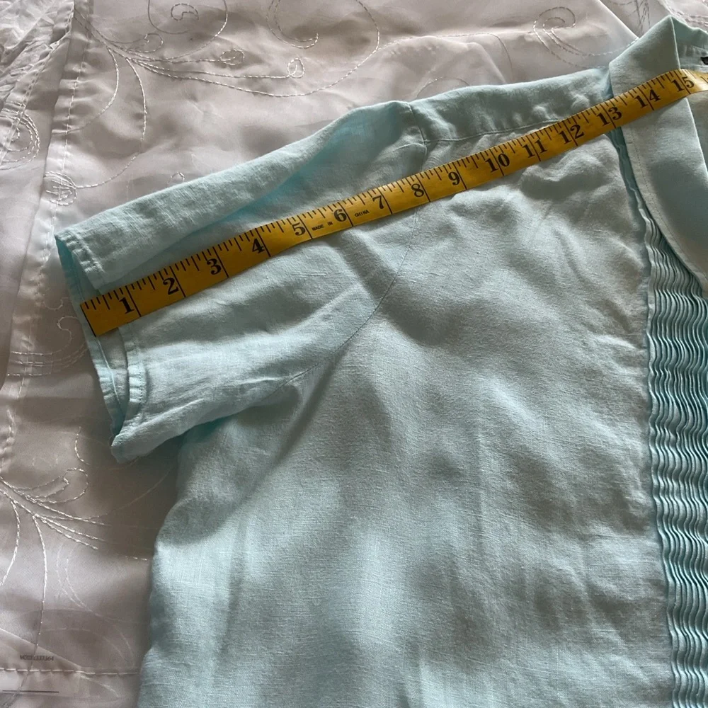 Talbots Women’s 2X Pure Irish Linen Teal Mist Short Sleeve Top - Picture 12 of 12